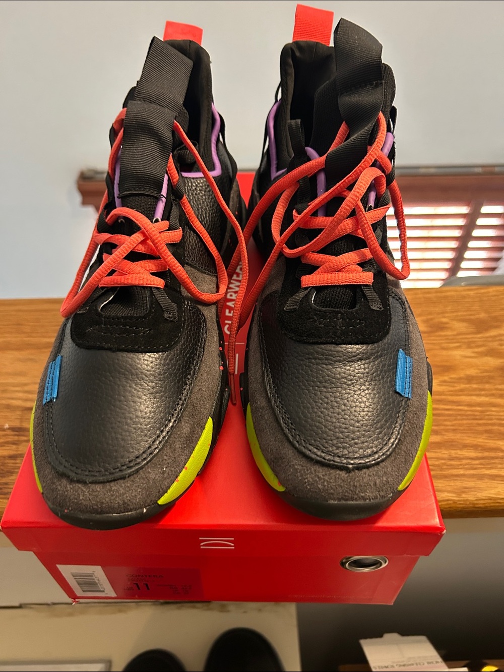 Men's Black Sneakers with Red Laces and Neon Accents